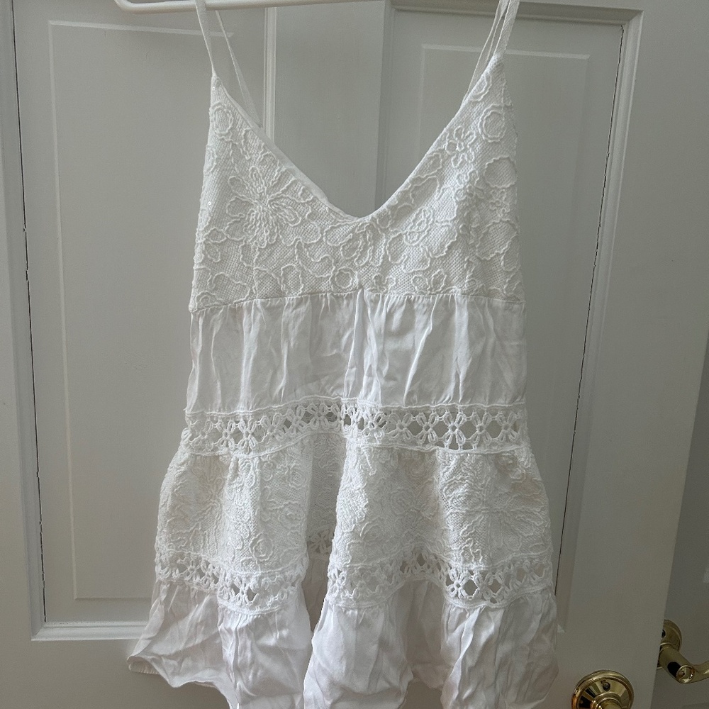 lace tank top with eyelet cutouts